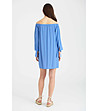 Синя рокля с паднало рамо и 3/4 ръкав-3 снимка