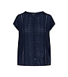 Тъмносиня блуза с бродерия и къс ръкав-4 снимка