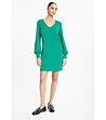 Зелена рокля с буфан ръкави-3 снимка