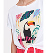 Бяла тениска с принт тукан и възел отпред-3 снимка