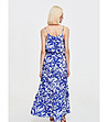 Синя дълга рокля на цветен принт с тънки презрамки-1 снимка