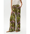 Дамски зелени панталони с широк крачол и принт-1 снимка