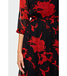 Черна рокля миди с червен флорален десен и 3/4 ръкав-4 снимка