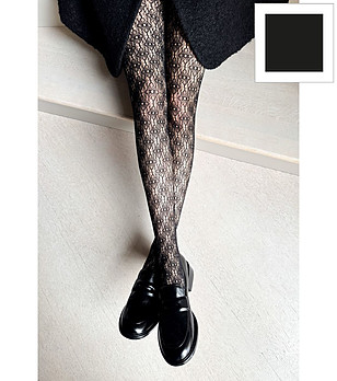 Черен дамски чорапогащник с ажурен геометричен десен CELESTE снимка