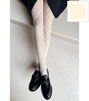 Кремав дамски чорапогащник с ажурен геометричен десен CELESTE снимка