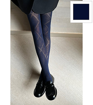 Тъмносин дамски чорапогащник с ромбове GEORGIA 100 DEN  снимка
