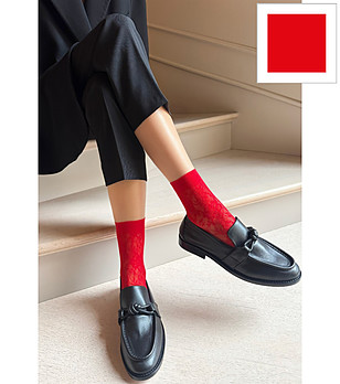 Червени дамски чорапи с флорален десен ROSA STILE снимка