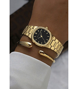 Дамски златист кварцов часовник с черен циферблат снимка