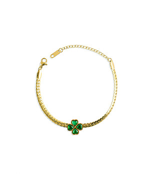 Златист дамски гривна с зелен детелина снимка