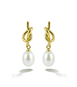 Златисти обеци с бяла перла от неръждаема стомана снимка