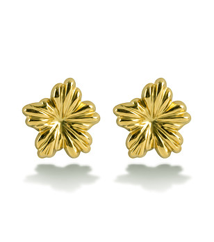 Златисти обеци от неръждаема стомана с флорална форма снимка