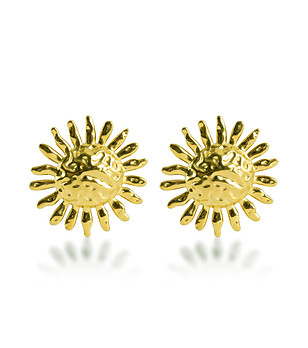 Златисти обеци тип копче със слънце снимка