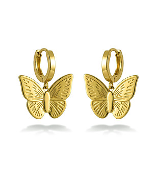 Златисти обеци халки с висящо пеперуда снимка