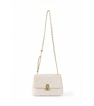 Дамска бежова презрамна чанта с капитониран ефект снимка