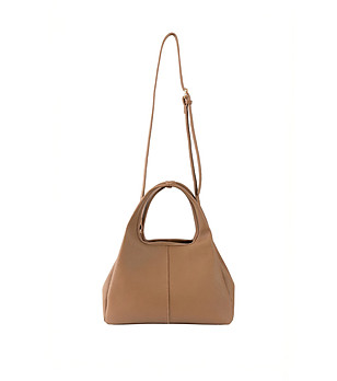 Кафява дамска чанта тип хобо от еко кожа снимка