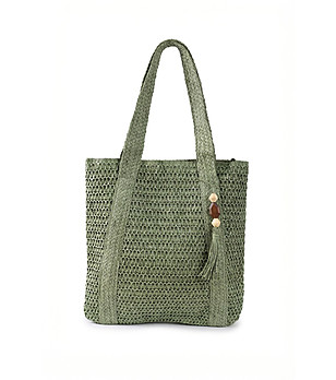 Зелена сламена плажна чанта за рамо снимка