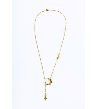 Златисто колие от неръждаема стомана с луна и звезди снимка