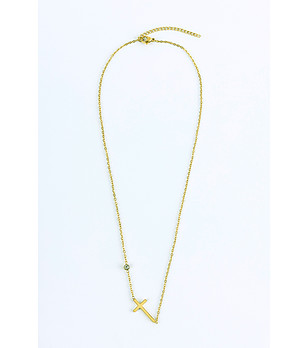 Златисто колие с кръст и камъче снимка