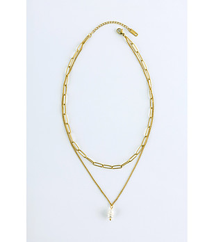 Дамско златисто колие с перла снимка