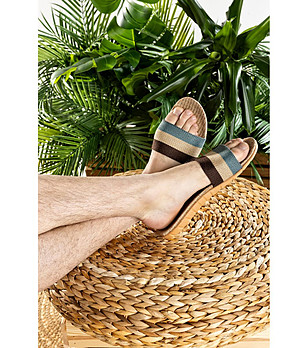 Мъжки чехли в бежово с цветни райета Funky Steps снимка