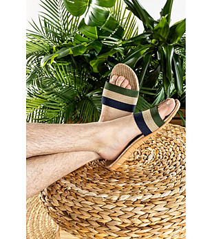 Мъжки чехли в бежово с раирана лента Funky Steps снимка