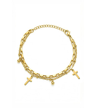 Дамска златиста гривна с кръстчета от неръждаема стомана снимка