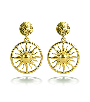 Златисти обеци от неръждаема стомана със слънце снимка