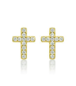 Златисти обеци на винт кръст с кристали снимка