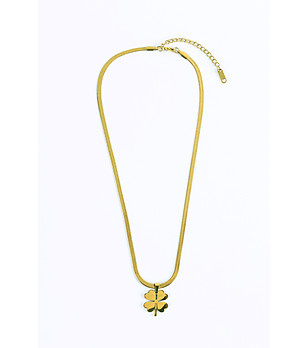 Златисто колие от неръждаема стомана с висулка детелина снимка