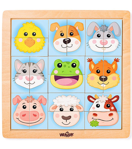 Дървен пъзел с глави на животни Домашни любимци снимка