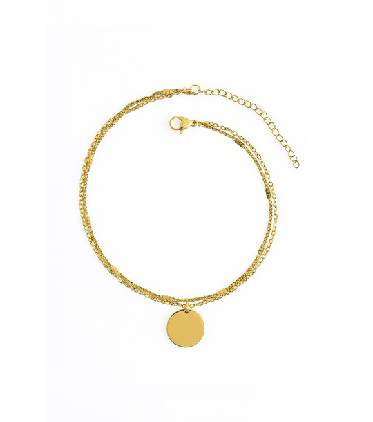 Златиста гривна за глезен с кръгла висулка снимка