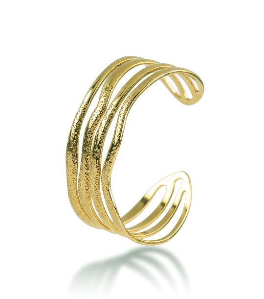 Златист дамски маншет гривна с текстурирани ленти снимка