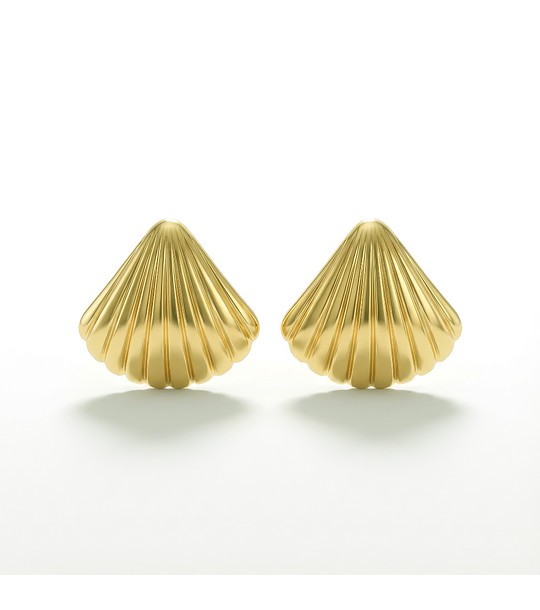 Златисти обеци мида от неръждаема стомана снимка