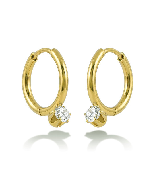 Златисти обеци халки от неръждаема стомана с кристал снимка