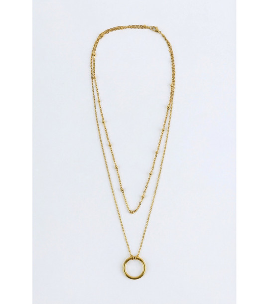 Златисто дамско колие с кръгла висулка снимка