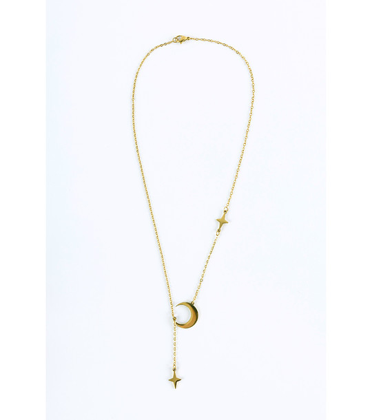 Златисто колие от неръждаема стомана с луна и звезди снимка
