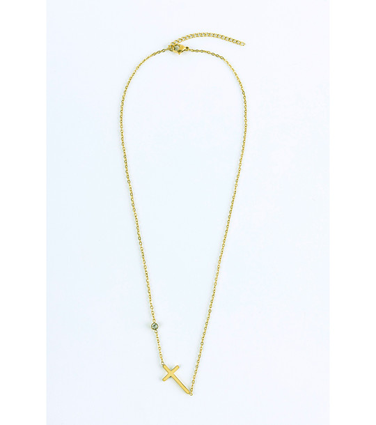 Златисто колие с кръст и камъче снимка