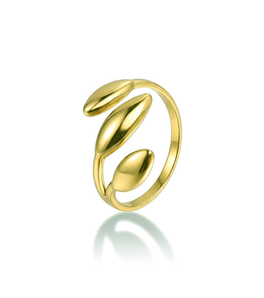 Златист пръстен от неръждаема стомана с листовиден дизайн снимка