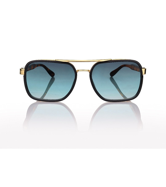 Слънчеви очила с черно-златиста рамка и градиентни сини стъкла  снимка