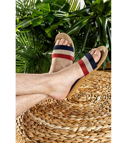 Мъжки чехли в бежово с цветни райета Funky Steps снимка