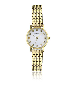 Дамски златист кварцов часовник с бял циферблат  снимка