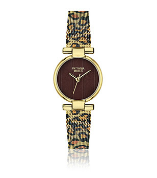 Дамски златист кварцов часовник с кафяв циферблат  снимка