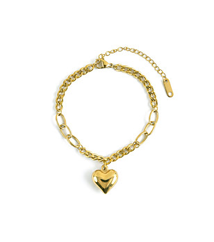 Златист дамски гривна с висулка сърце снимка