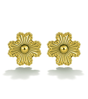 Златисти обеци тип топче във форма на цвете снимка