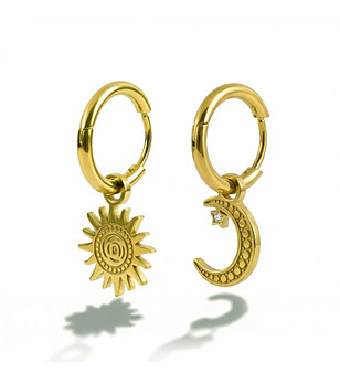 Златисти обеци халки със слънце и луна снимка