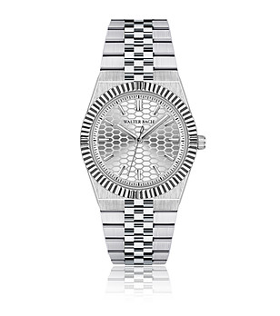 Мъжки сребрист кварцов часовник с текстуриран циферблат снимка