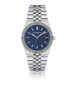 Мъжки сребрист часовник с тъмносин текстуриран циферблат  снимка