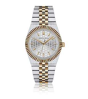 Мъжки сребрист часовник с двуцветна верижка снимка