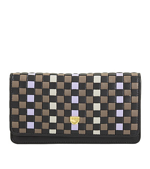 Дамски черен портфейл с плетен ефект и лилава вътршна част Canarie снимка