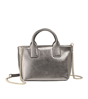 Дамска чанта от естествена кожа в сребристо Ibiza снимка